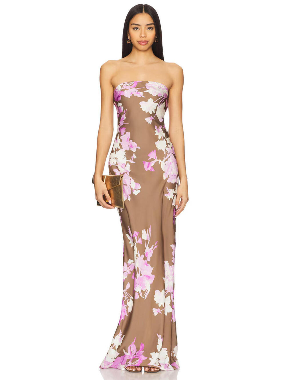 Revolve ROCOCO SAND Strapless Maxi Dress purple flower  brown S $398msrp NWT